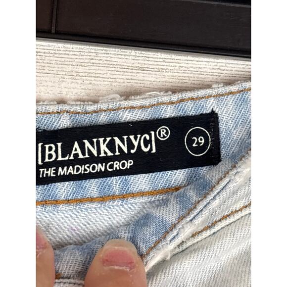 Blank NYC Womens 29 The Madison Crop High Rise Patchwork Blue Denim Jeans NEW - Picture 5 of 11